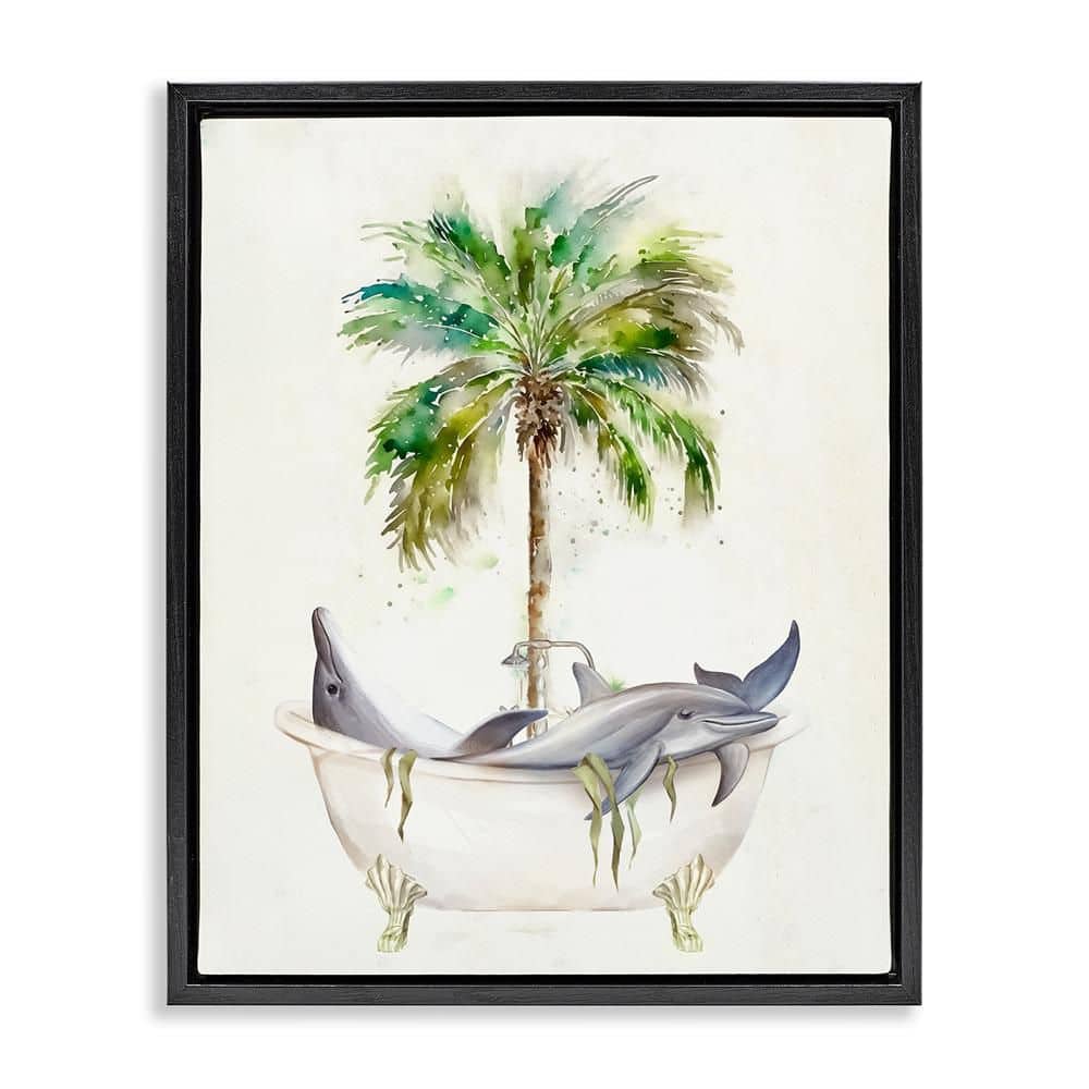 Tropical Dolphins Bathroom Tub by Ziwei Li 1 Piece Black Floater Frame Animal Graphic Art Print 31 in. x 25 in. price history on PriceWatchPro