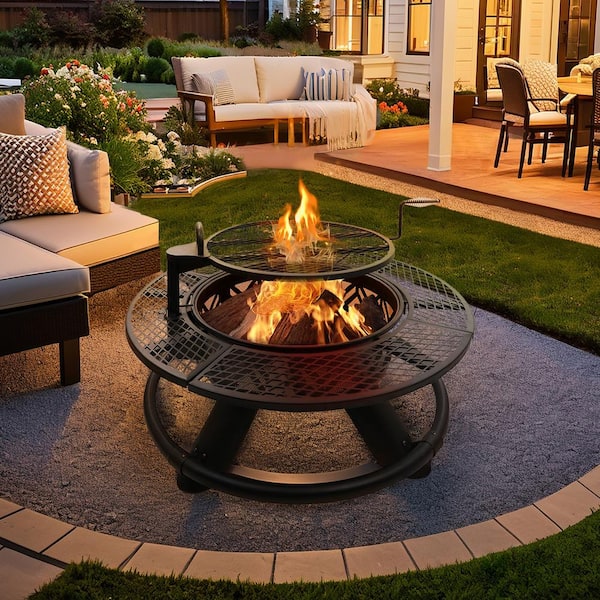 Bestier 47 in. Wood Burning Fire Pit Outdoor Backyard Patio Fire Pit with Cooking Grill Grate