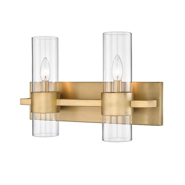 Unbranded Lawson 17 in. 2-Light Rubbed Brass Vanity-Light with Clear Glass Shade