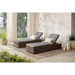 Fernlake Taupe Wicker Outdoor Patio Chaise Lounge with CushionGuard Stone Gray Cushions