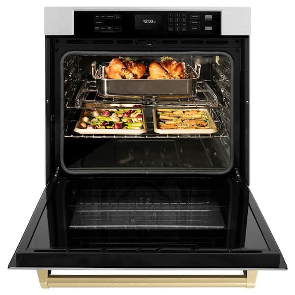 30 in. Autograph True Convection Single Wall Oven with Air Fry and Self Clean in Satin Steel with Bronze Handle