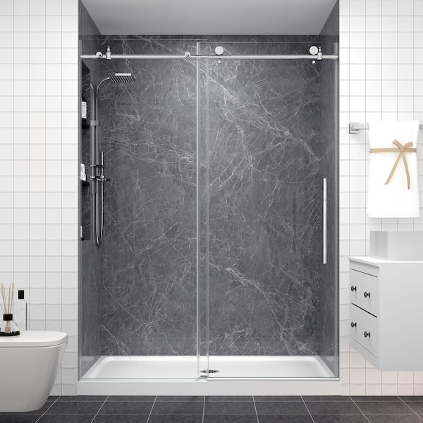 50-54 in. W x 76 in. H Sliding Frameless Shower Door in Chrome with 1/4 in. Clear Tempered Glass
