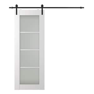 Paola 18 in. x 95,25 in. 4-Lite Frosted Glass Bianco Noble Wood Composite Sliding Barn Door with Hardware Kit