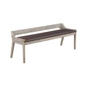 Montana Brown Faux Leather and Acacia Wood Dining Bench - 22 H x 60 W x 19 D