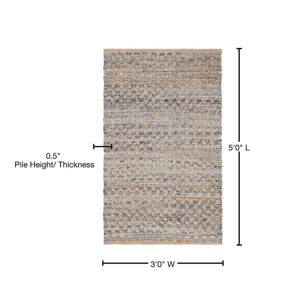 Coastal Charm Blue/Natural Hand-Knotted Jute Area Rug, 3' x 5'