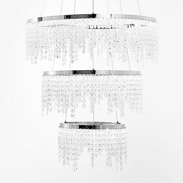 PUDO 23.64 in. 3-Light Silver Integrated LED Chandelier with K9 Clear Crystal