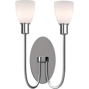 Concord 2-Light 4.5 in. Polished Nickel Indoor Vanity Wall Sconce or Wall Mount with Frosted Glass Bell Shades