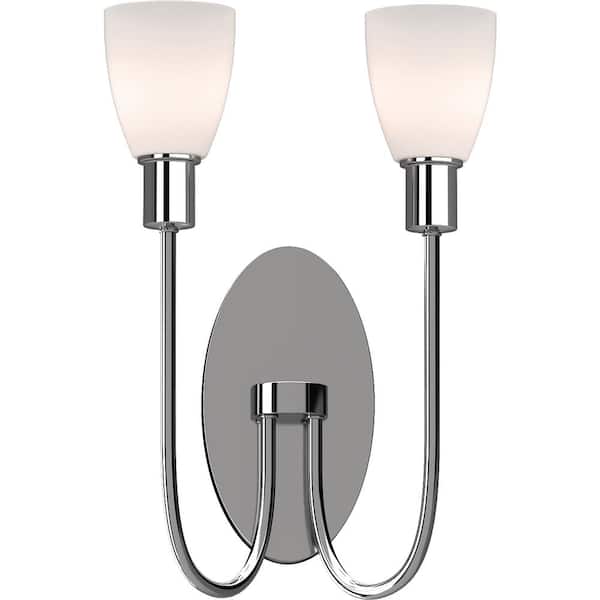 Volume Lighting Concord 2-Light 4.5 in. Polished Nickel Indoor Vanity Wall Sconce or Wall Mount with Frosted Glass Bell Shades