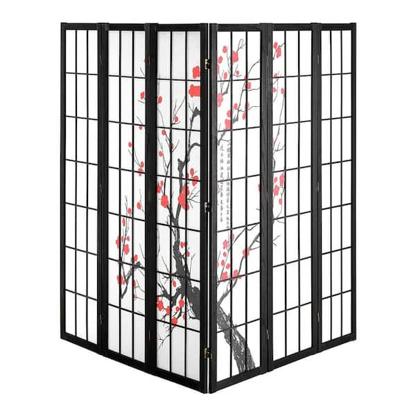 Room Divider, 6-Panel Japanese Room Divider Screen, Wood Folding Privacy Screen Indoor, Partition Portable Dividers