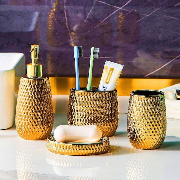 Dracelo 4-Piece Bathroom Accessory Set with Toothbrush Holder and