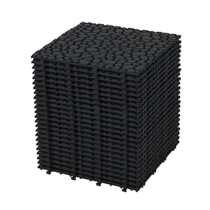 12x12 in. Black Interlocking Deck Tiles Plastic Waterproof Outdoor All-Weather Anti-Slip Pebble Stone Pattern (24-Pack)