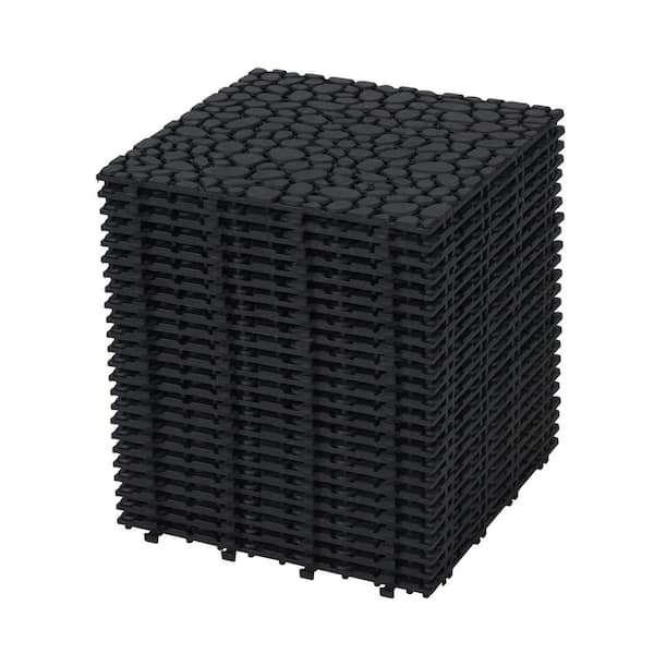 Misopily 12x12 in. Black Interlocking Deck Tiles Plastic Waterproof Outdoor All-Weather Anti-Slip Pebble Stone Pattern (24-Pack)
