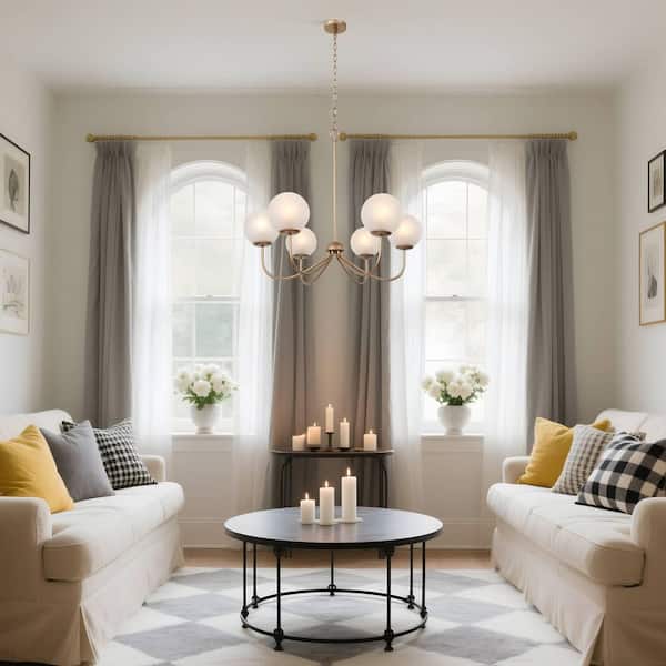 LNC Modern Deep Gold 6-Light Chandelier 27 in. Classic Globe