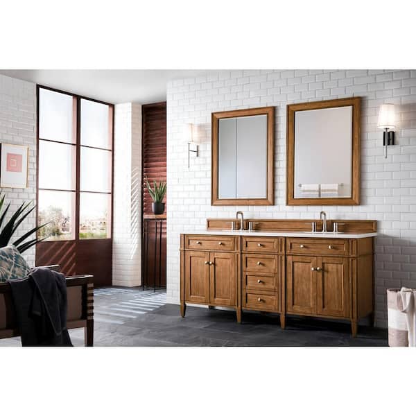 Brittany 72.0 in. W x 23.5 in. D x 34 in. H Bathroom Vanity in Saddle Brown with White Zeus Quartz Top
