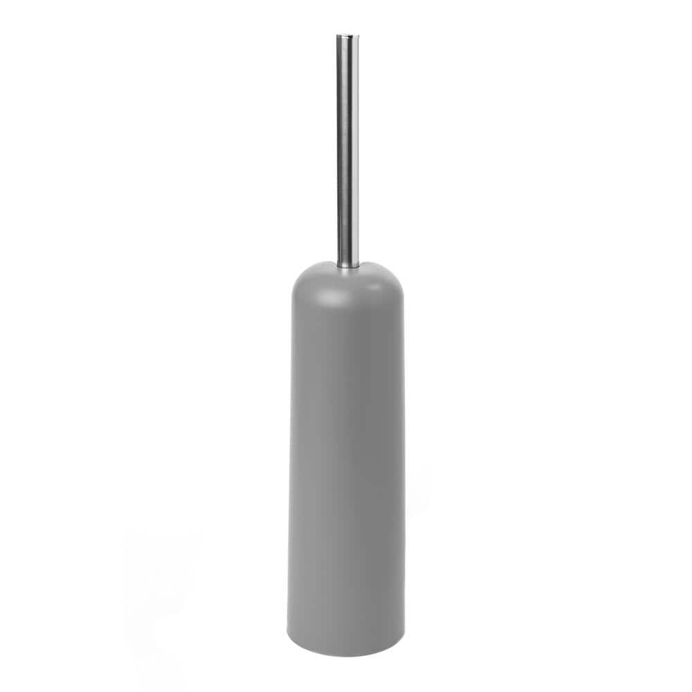 Gray Soft-Touch Plastic Toilet Brush Holder with Chrome Handle