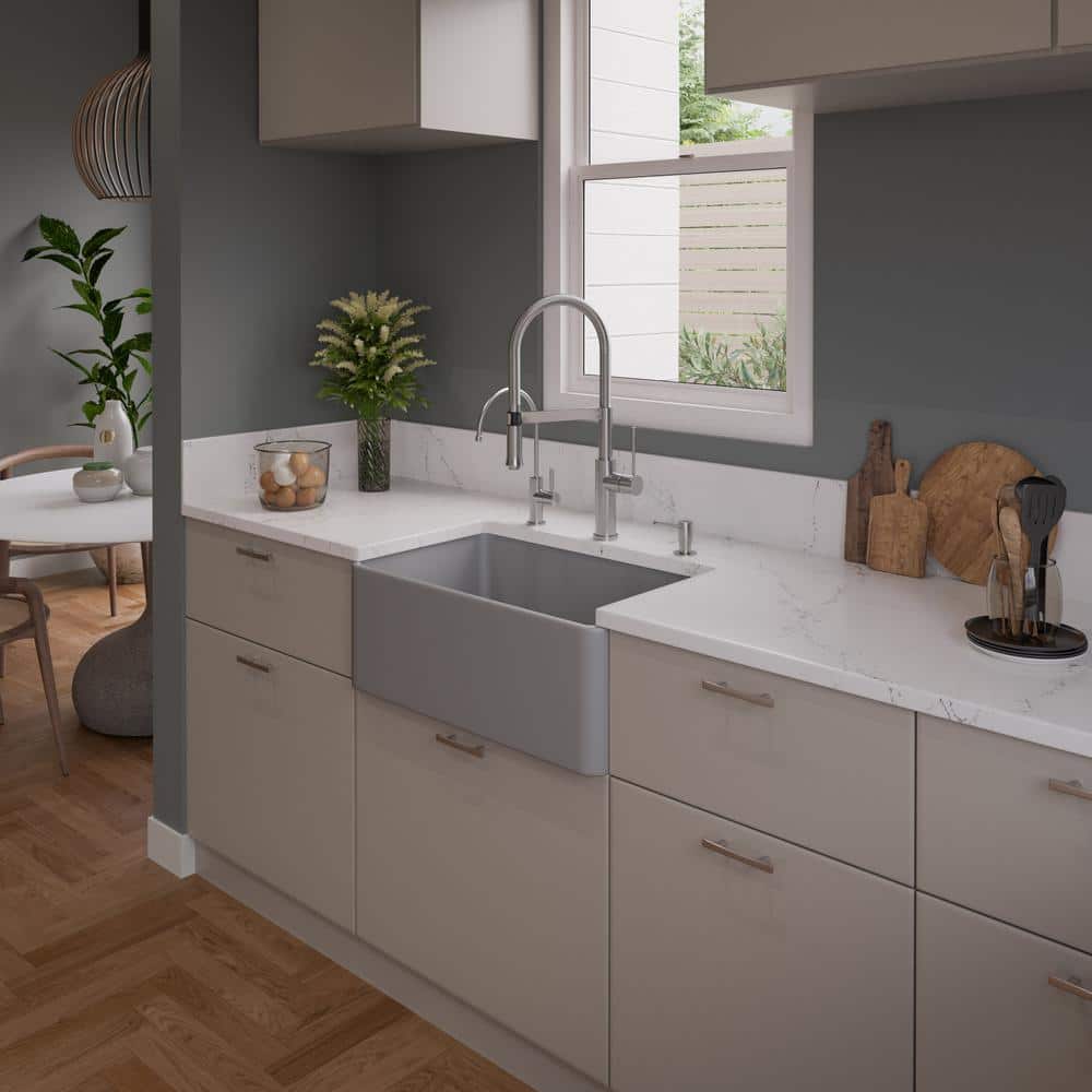 Gray Matte Fireclay 30" Single Bowl Farmhouse Sink