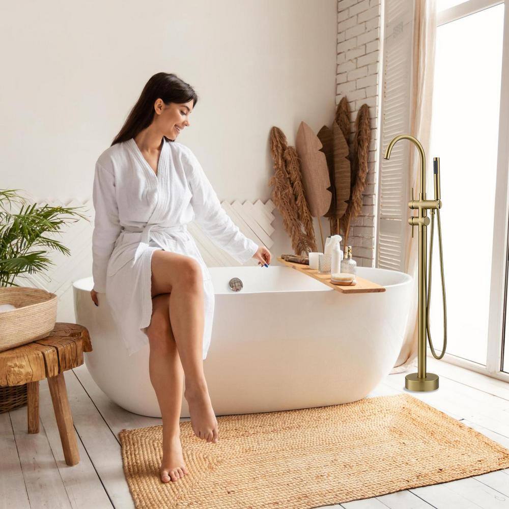 Brushed Gold Freestanding Tub Faucet with Hand Shower