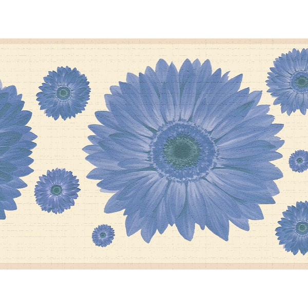 Dundee Deco Falkirk Dandy II Blue Beige Flowers Floral Peel and Stick Wallpaper Border