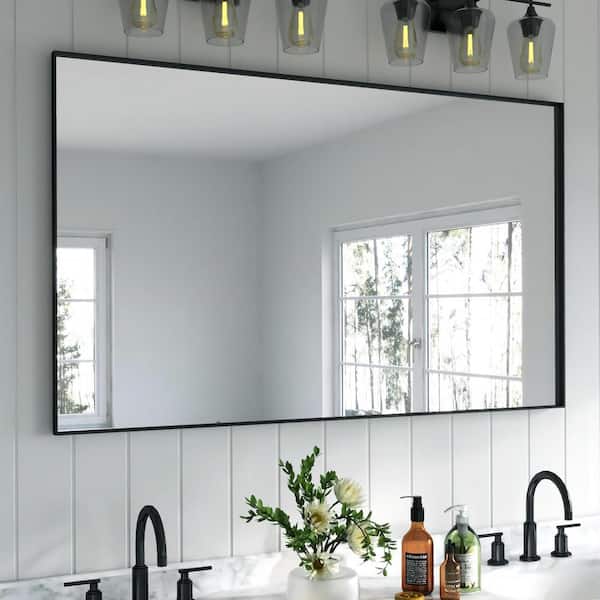 TOOLKISS 60 in. W x 36 in. H Rectangular Aluminum Framed Wall Bathroom Vanity Mirror in Black