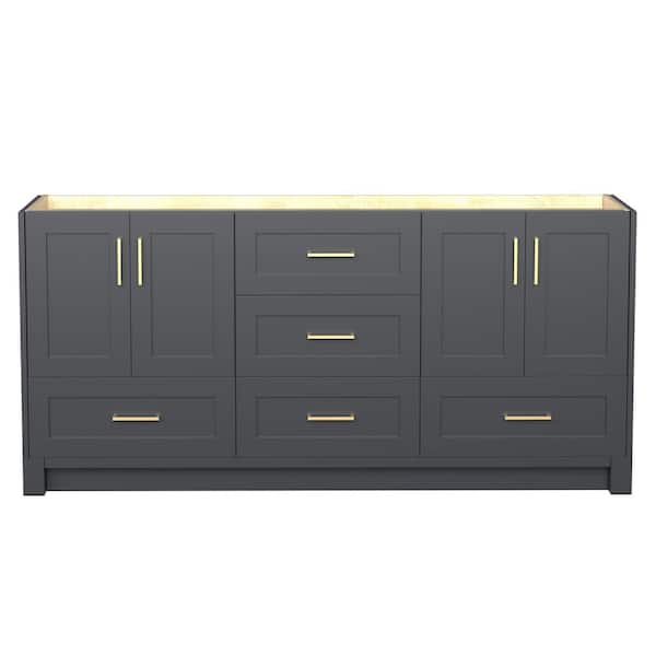 72 in. W x 21.5 in. D Freestanding Bath Vanity Cabinet without Top Solid Wood Bath Vanity Base Charcoal Gray Assembled