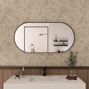 Tax 18 in. W x 36 in. H Oval Framed Wall Bathroom Vanity Mirror in Matte Black