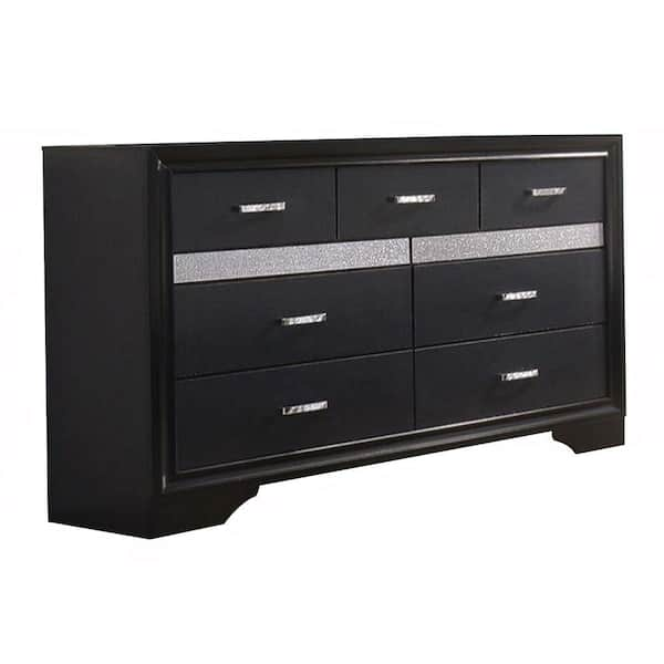 Benjara 63 in. Black 7-Drawer Wooden Dresser Without Mirror