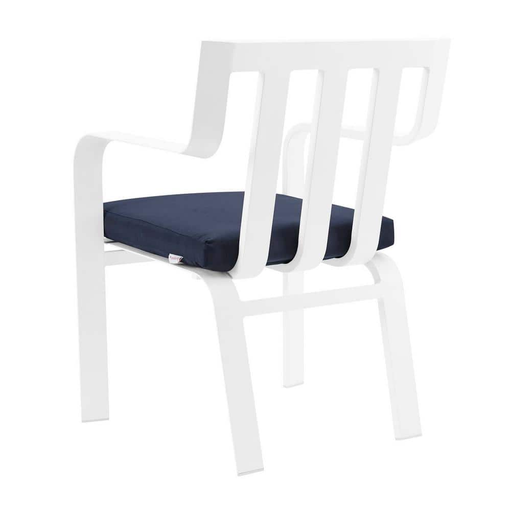 Baxley 24" White Navy Stackable Outdoor Patio Dining Chair with Cushions