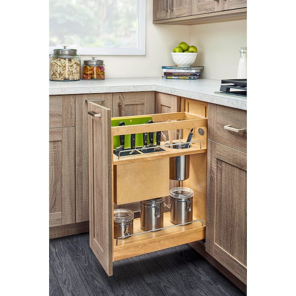 Rev-A-Shelf Wood Base Cabinet Knife Block Pullout Organizer w/ Soft-Close