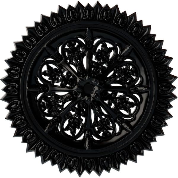 Ekena Millwork 3-1/4" x 24-3/4" x 24-3/4" Polyurethane Lariah Ceiling Medallion, Hand-Painted Jet Black