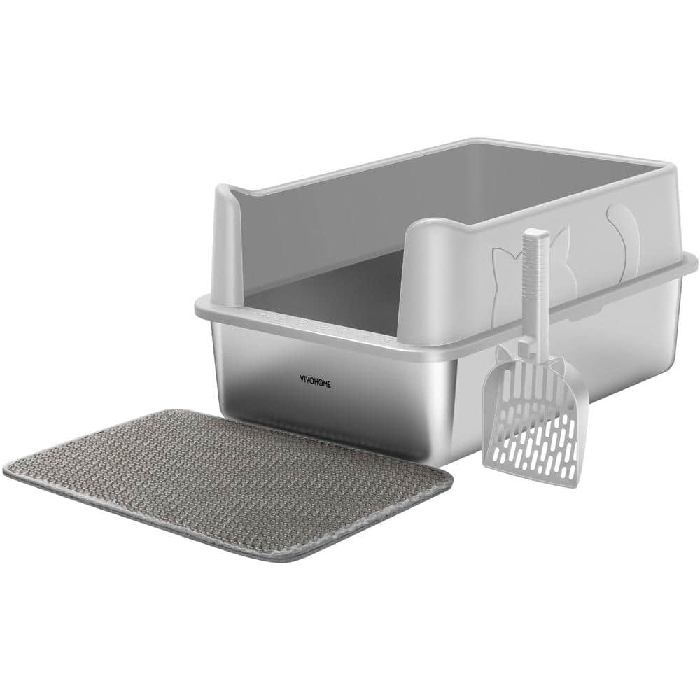 Extra Large Stainless Steel Cat Litter Box with Lid, Litter Mat and Scoop in Light Gray price history on PriceWatchPro