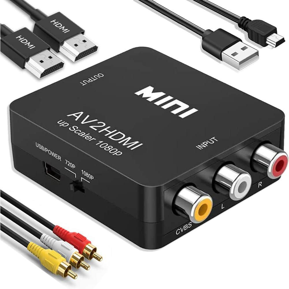 Mini RCA Composite CVBS AV to HDMI Video Audio Converter Adapter Support PAL/NTSC in Black -  Lukyamzn, PH02027B040