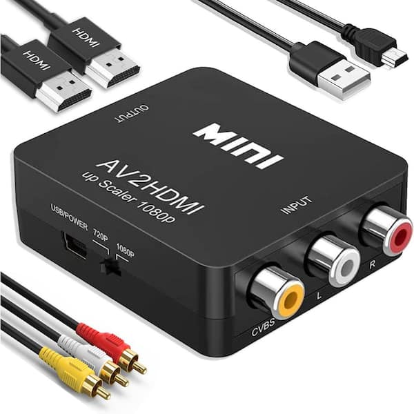 Lukyamzn Mini RCA Composite CVBS AV to HDMI Video Audio Converter Adapter Support PAL NTSC in Black PH02027B040 The Home Depot