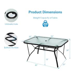 55 in. Wide Black Outdoor Dining Table with 1.5 in. Umbrella Hole