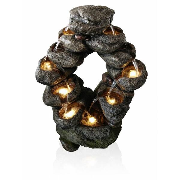 Alpine Corporation 7-Tiered Cascading Rock Fountain with LED Lights