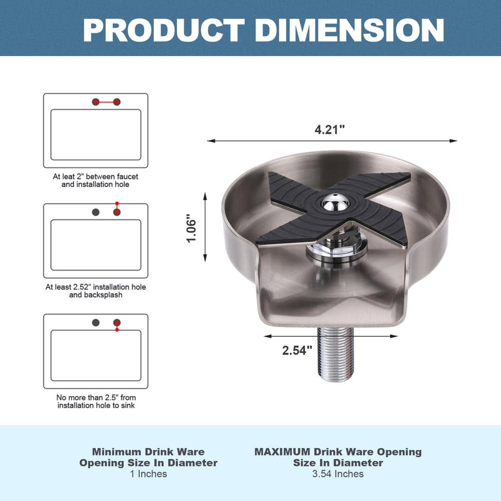 Brushed Nickel Stainless Steel Glass Rinser with Silicone Blade