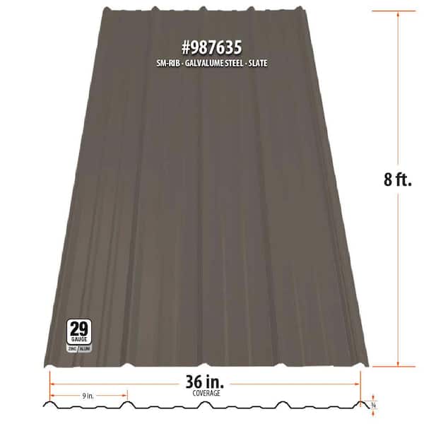 8 ft. SM-Rib Galvalume Steel 29-Gauge Roof/Siding Panel in Slate