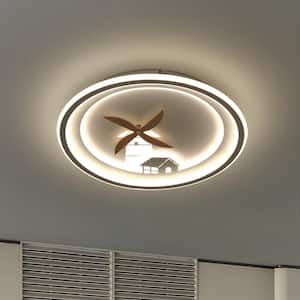 16 in. White Modern Integrated LED Flush Mount Ceiling Light Fixture Dimmable Creative Windmill Rotation For Kid Room