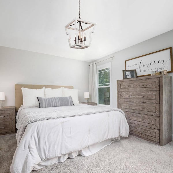 Modern Farmhouse 4-Light Wooden Lantern Cage Chandelier