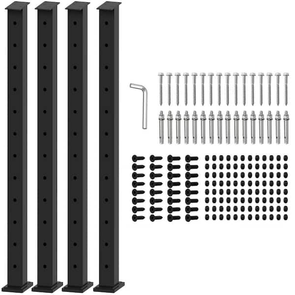 Afoxsos Stainless Steel 42 in. Cable Railing Line Post with Cable Grommets Black Finish Flat Top Deck Post (4-Pack)