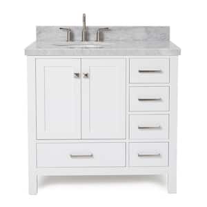 Cambridge 37 in. W x 22 in. D x 36 in. H Bath Vanity in White with Carrara White Marble Top