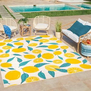 Jona Yellow 6 ft. x 9 ft. Lemons Floral Indoor/Outdoor Area Rug