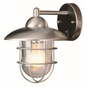 Gull 8 in. 1-Light Stainless Steel Farmhouse Industrial Outdoor Wall Light Fixture with Clear Glass