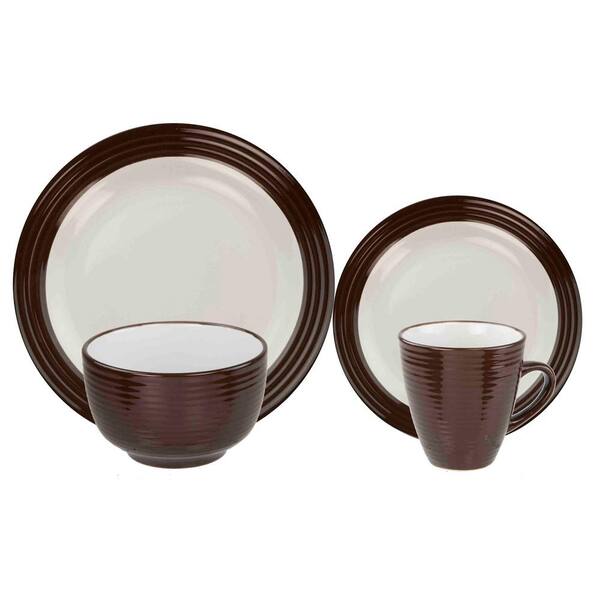 Home Basics 16-Piece Stoneware Dinnerware Set in Brown