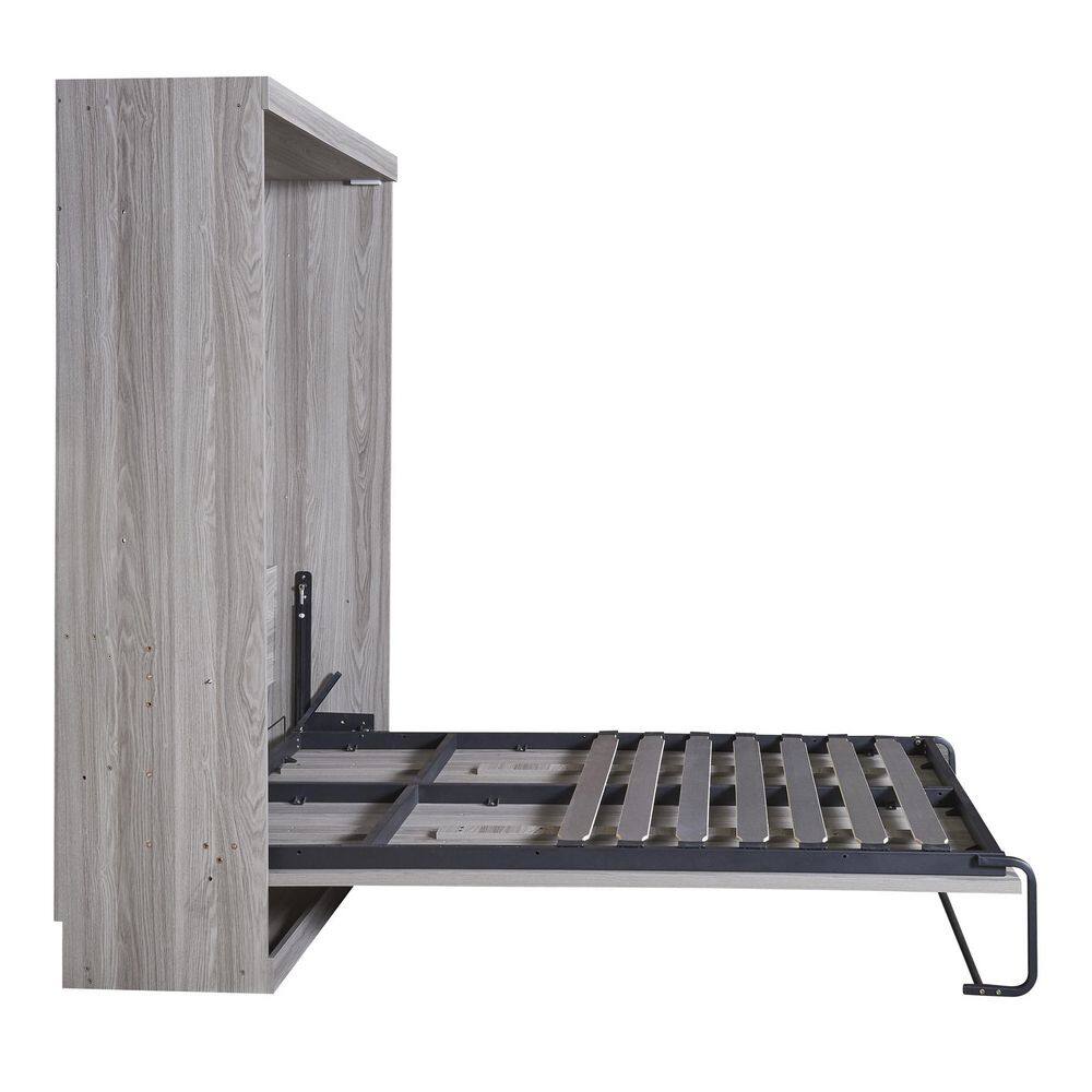 Xandrel Modern Gray Wood Frame Full Size Murphy Bed, Wall Bed Folded into a Cabinet - thumbnail 2