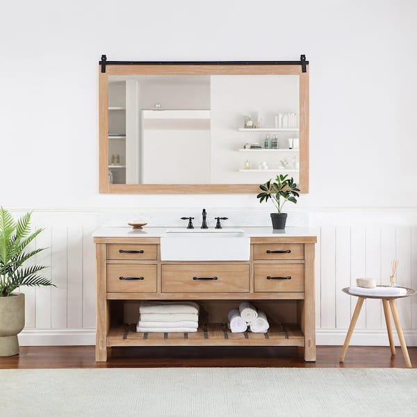 ROSWELL Villareal 60 in. W x 22 in. D x 33.9 in . H Single Bath Vanity in Weathered Pine with White Composite Stone Top