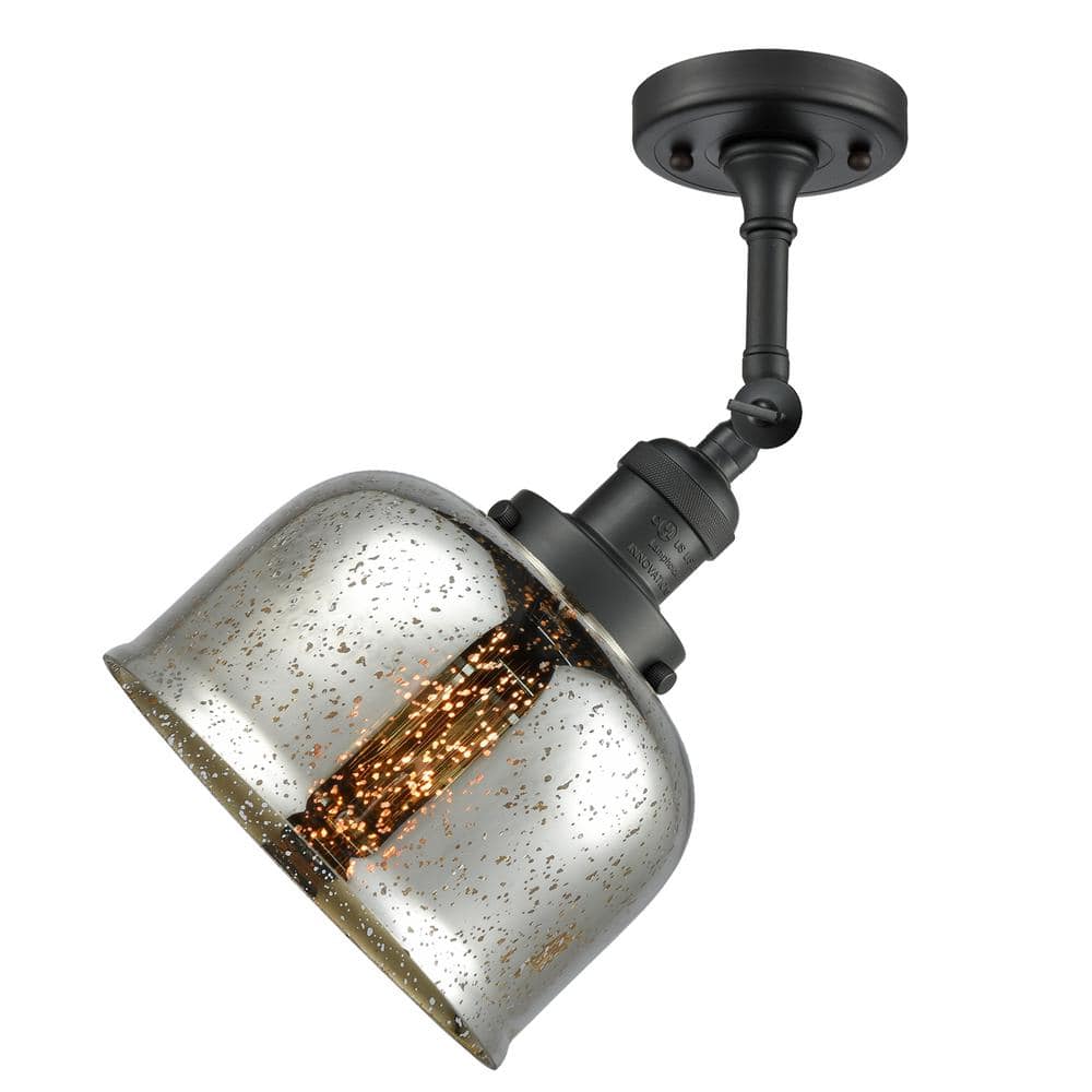 Matte Black and Glass Industrial Semi-Flush Mount Light