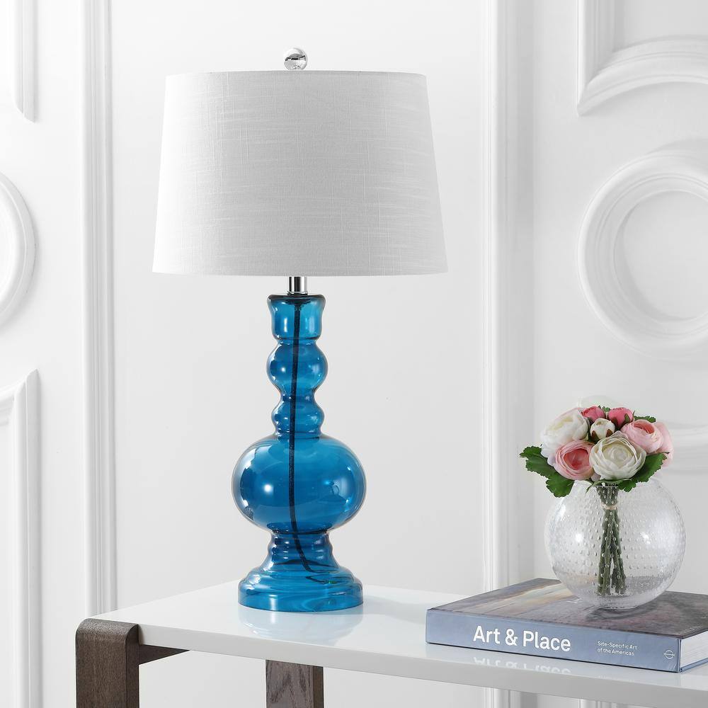 Genie Glass 28.5" Night Blue and White Table Lamp Set with Linen Shade