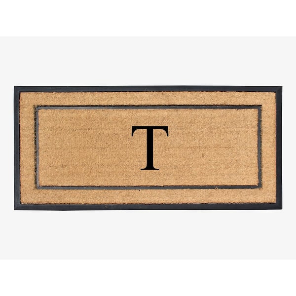 A1 Home Collections A1HC Heavy Duty Frame Molded Double Door Mat Black/Beige 24 in. x 48 in. Rubber and Coir Monogrammed T Door Mat