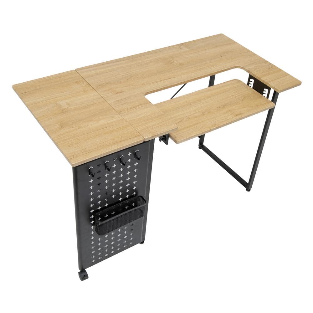 Pivot Sewing Table with Swingout Storage Panel and Adjustable Platform