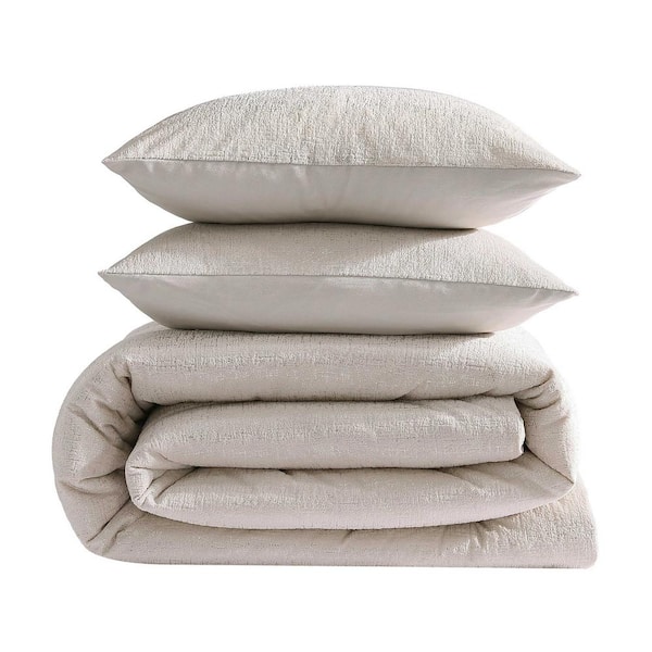 KENNETH COLE NEW YORK Banks 3-Piece Ivory Velvet King Comforter Set